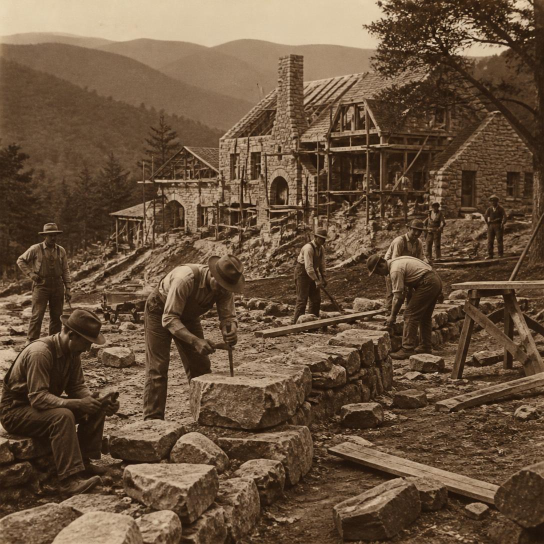 Craftsmen building the Devotion estate during the 1930s